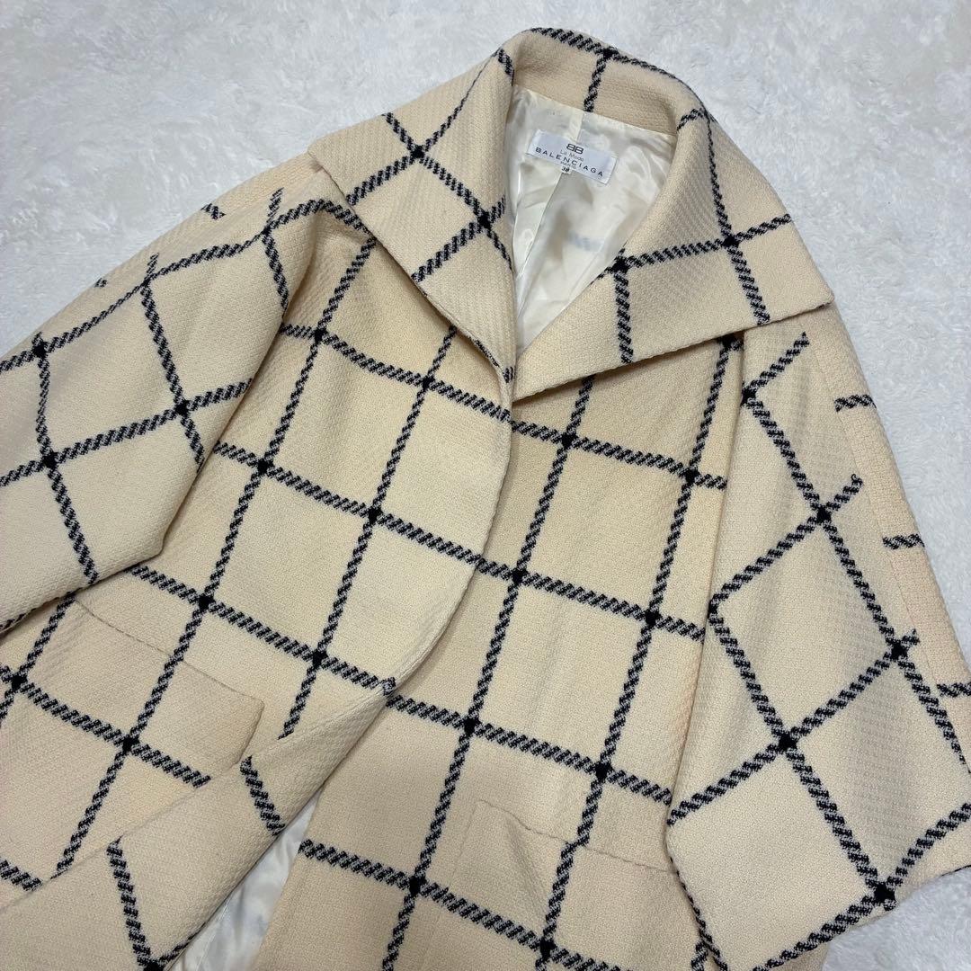 バレンシアガ ウールコート メガチェック アイボリー ゆったりサイズ