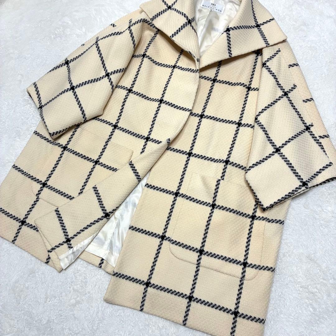 バレンシアガ ウールコート メガチェック アイボリー ゆったりサイズ