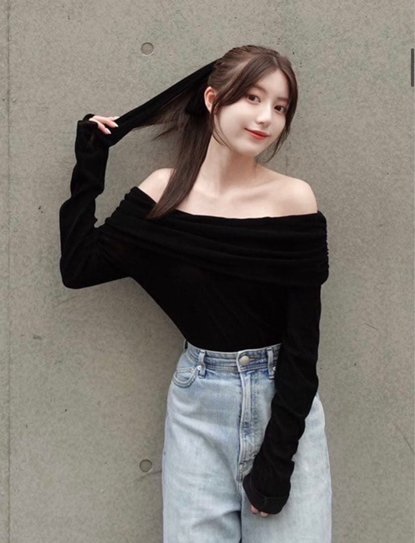 【FRAY I.D】オフショルフロッキーチュールトップス