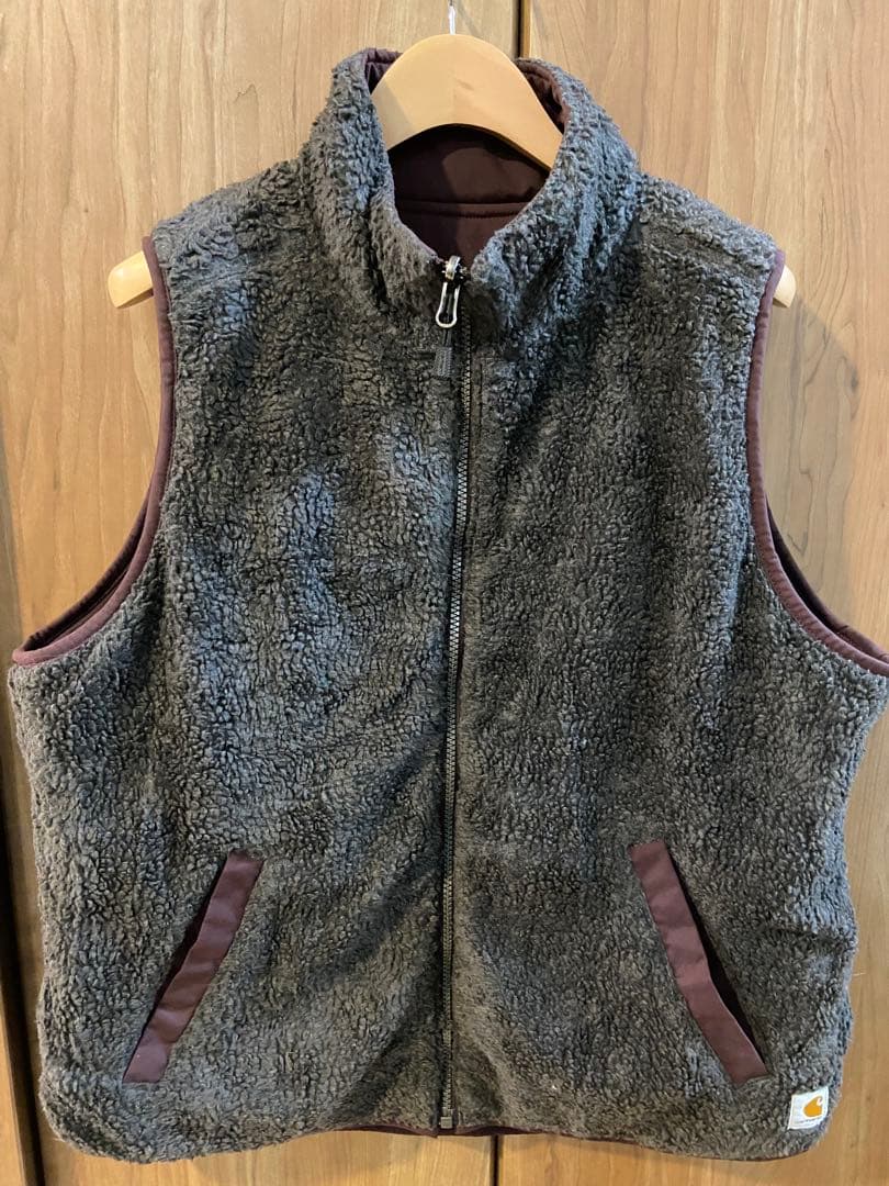【人気カラー】カーハート リバーシブル ベスト 茶×ボア L相当 実寸あり