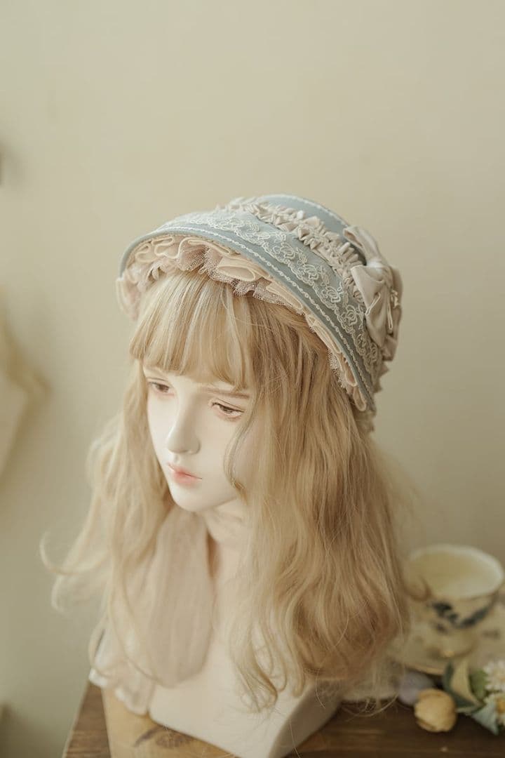 【公式完売品/星箱works】リボンタルト帽子型ボンネット サックス