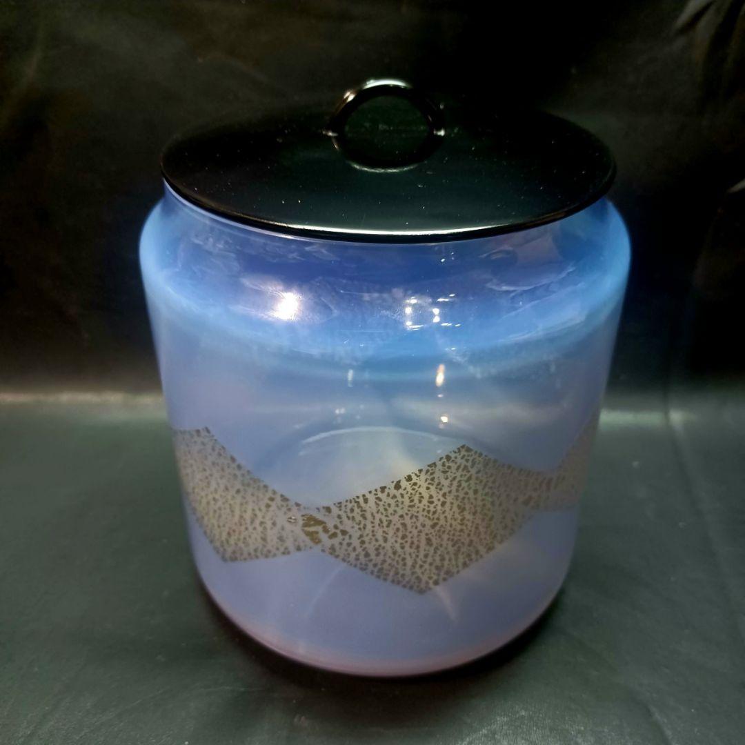 【茶道具】★乳白色 蓋付き ガラス 水指 ★ オパールセント オパルセント