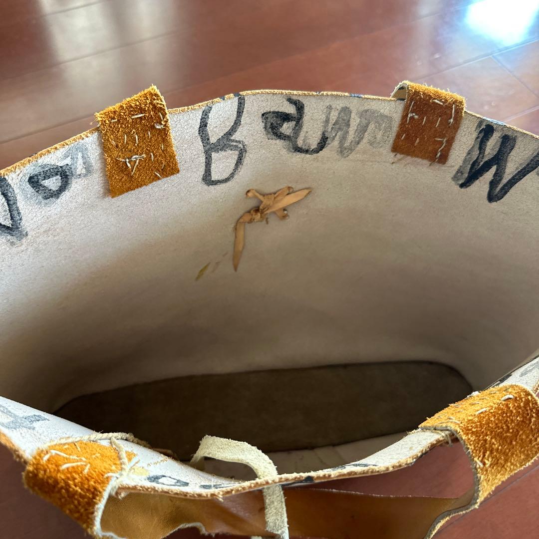 木村ペケさん　白黒ストライプ レザーバッグ１点もの