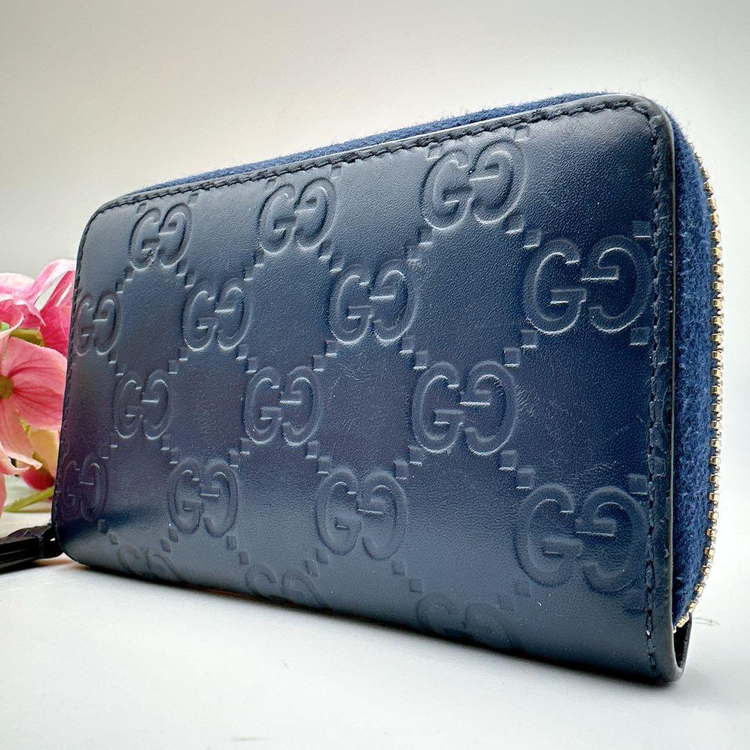 GUCCI グッチ ケース GG シマ ラウンドファスナー ネイビー