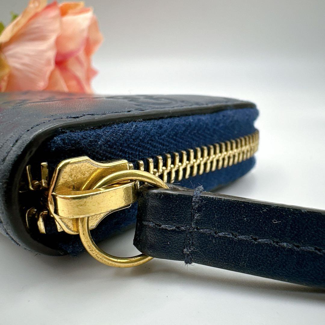 GUCCI グッチ ケース GG シマ ラウンドファスナー ネイビー