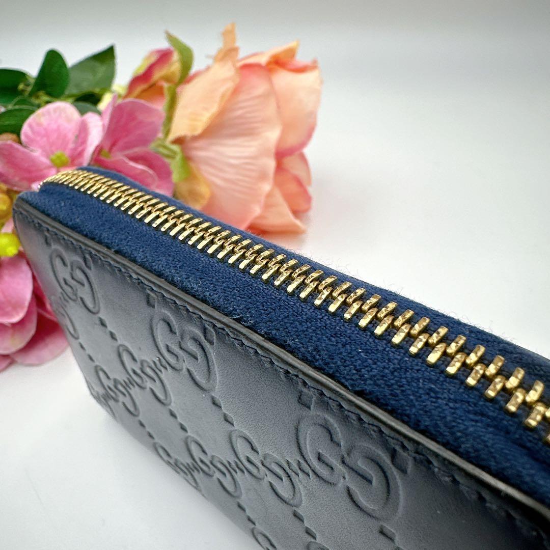 GUCCI グッチ ケース GG シマ ラウンドファスナー ネイビー