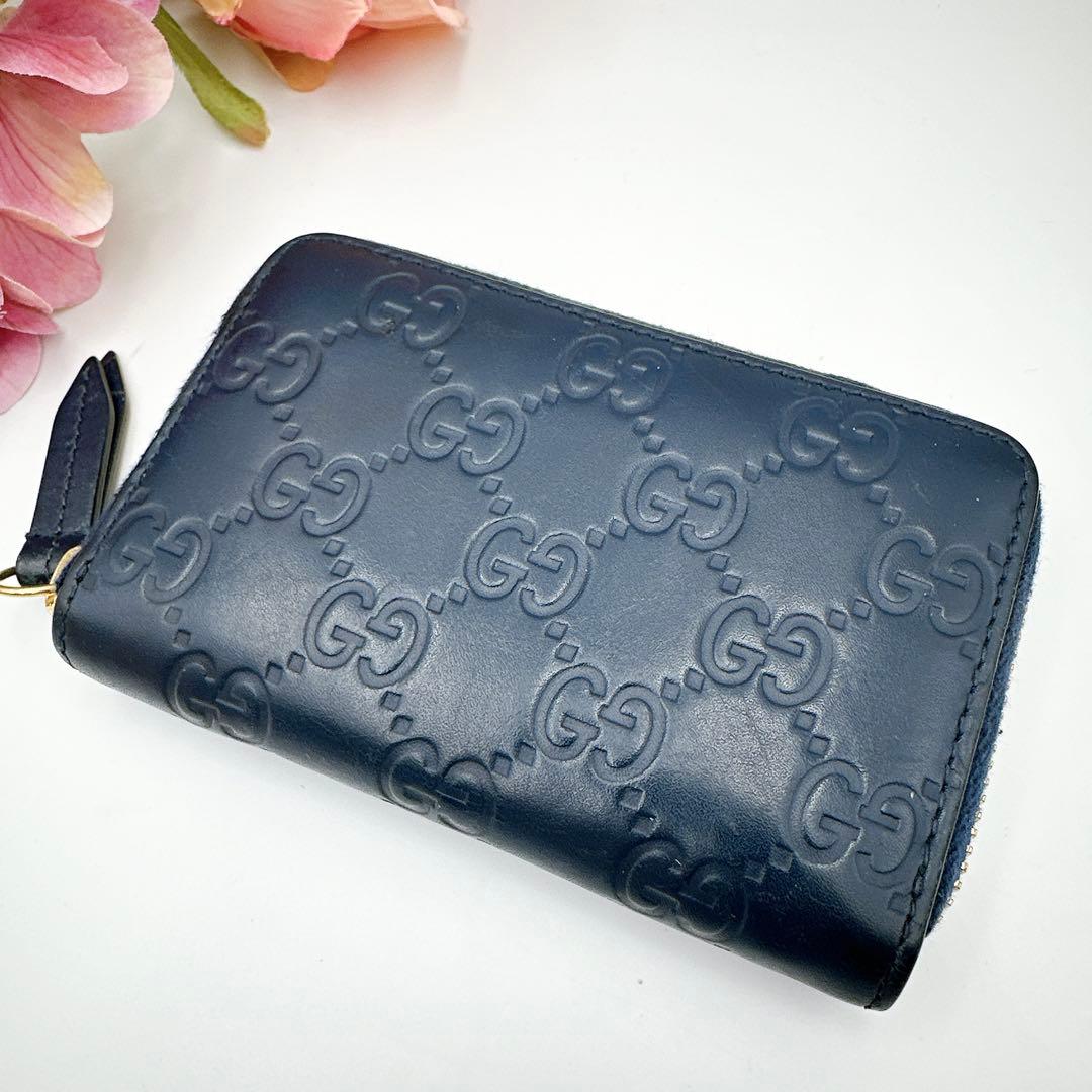 GUCCI グッチ ケース GG シマ ラウンドファスナー ネイビー