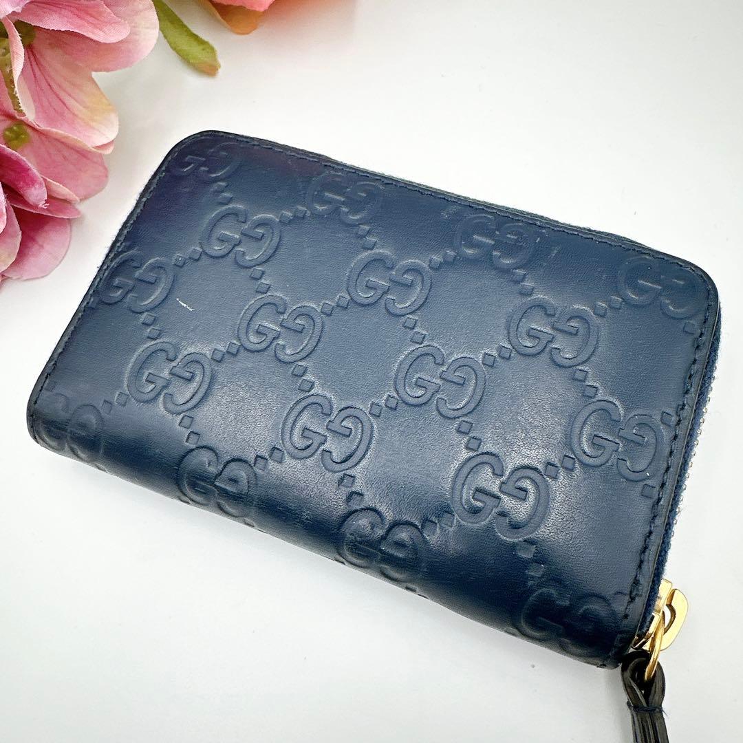 GUCCI グッチ ケース GG シマ ラウンドファスナー ネイビー