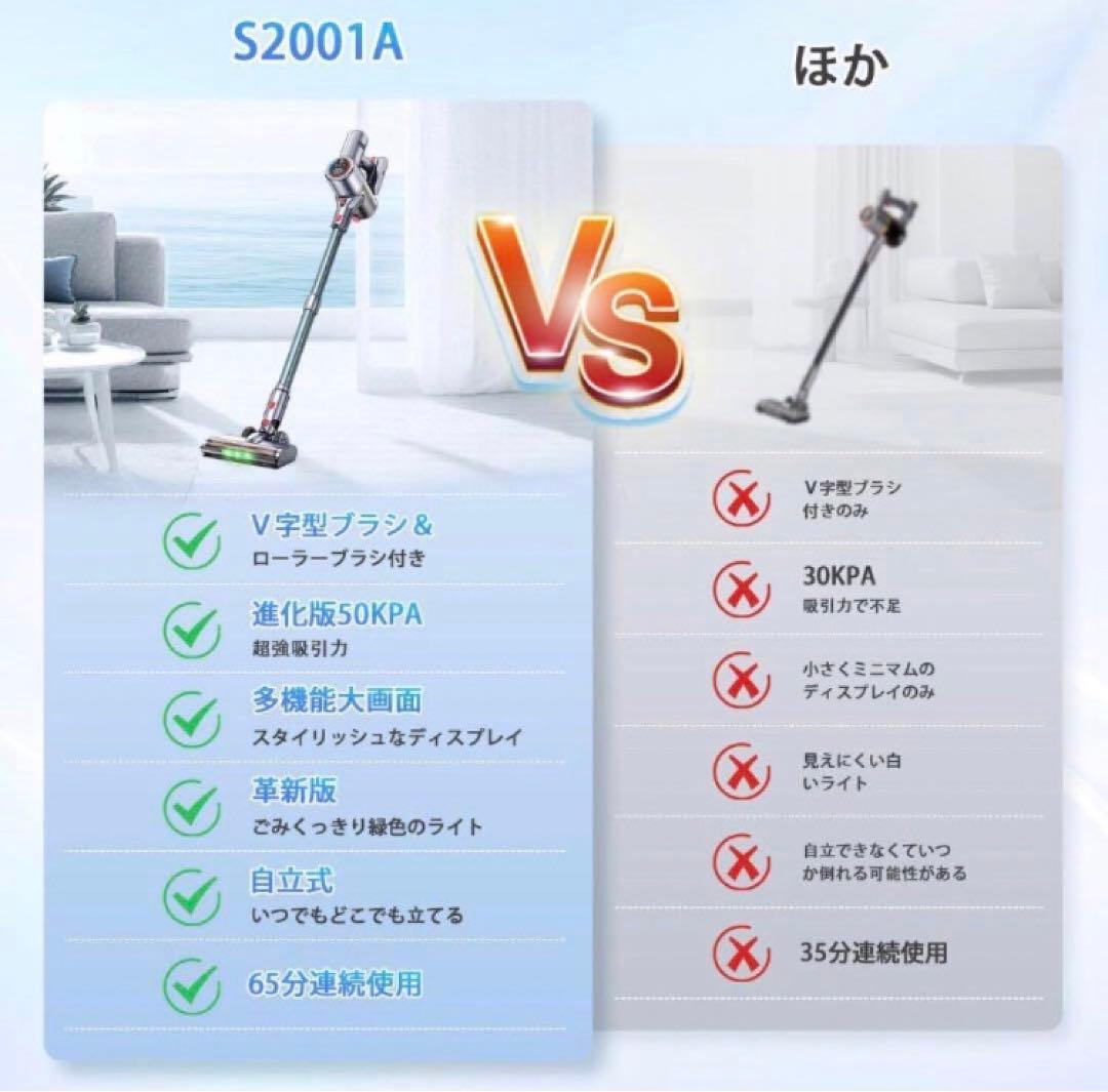 掃除機 コードレス 強力吸引 サイクロン式 3段吸引力 LED液晶ディスプレイ