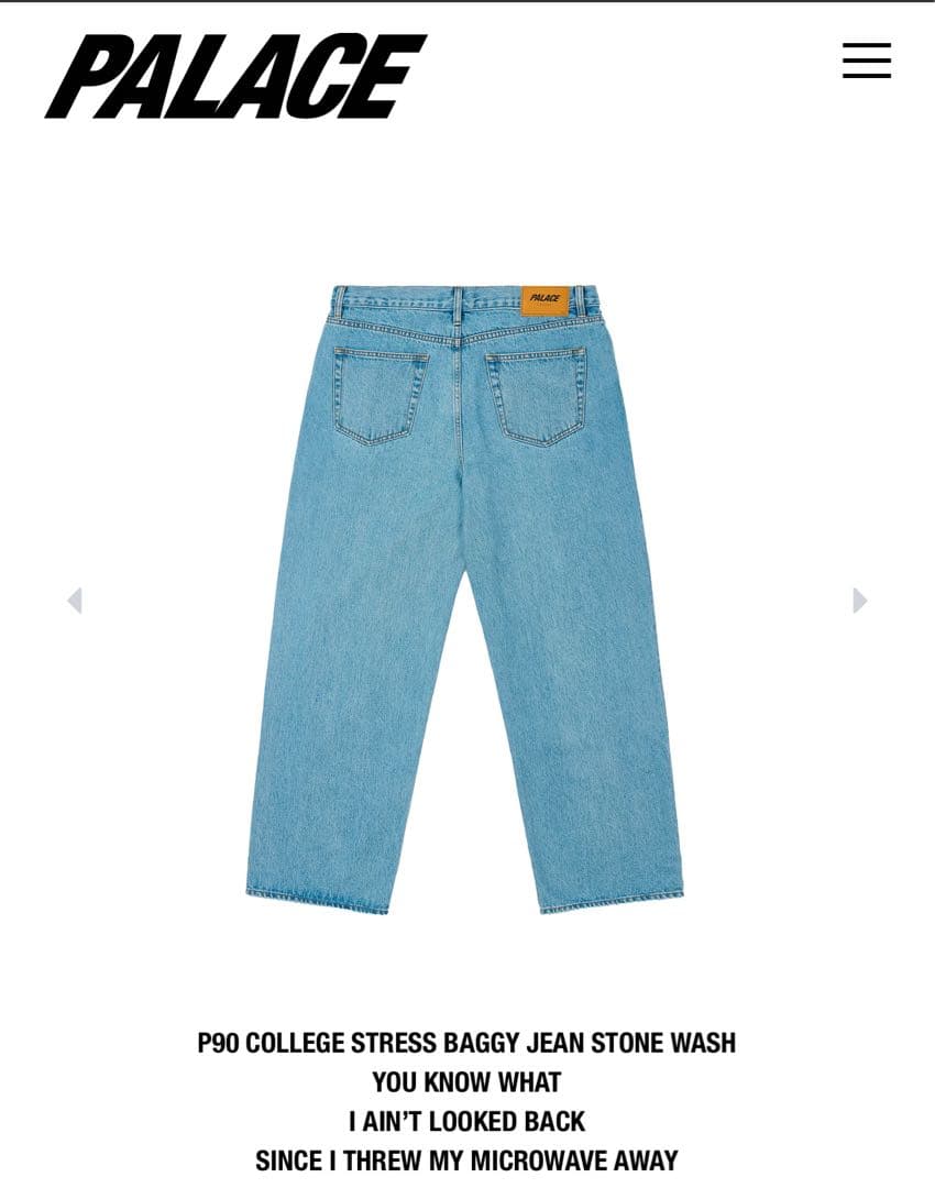 パンツ PALACE P90 College Stress Baggy Jean 34
