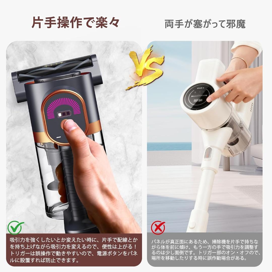 サイクロン 掃除機 コードレス 550Ｗ 3段吸引力 置くだけ充電グリーンLED