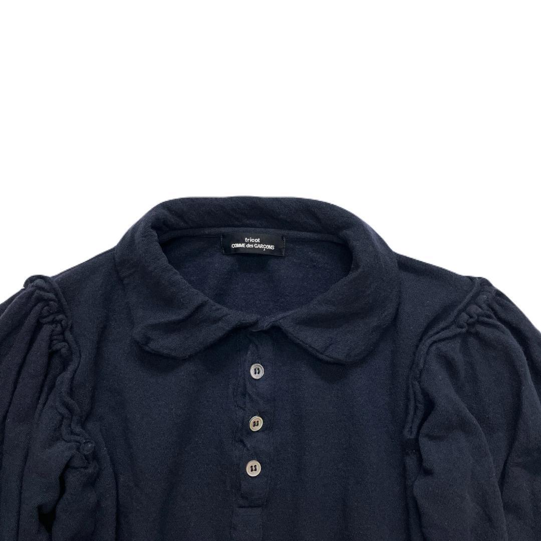 トリココムデギャルソン ギャザーショルダー ニット ポロシャツ 製品染め 黒 M