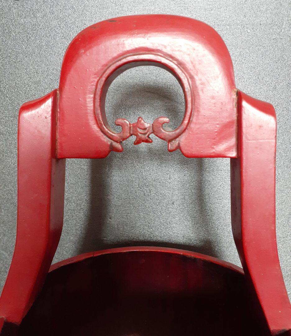 李朝漆器　朝鮮古民具　韓国古玩　朱漆塗り　手付き　透かし造　蝙蝠図　片口　手桶