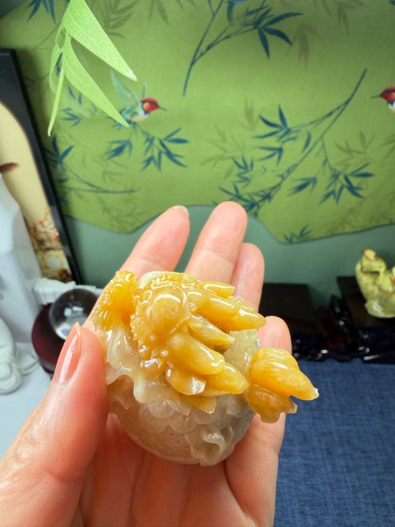 レア❣️天然無処理岫玉精工彫り、大気運⤴️大金運⤴️【吉獸】龍亀様置き物