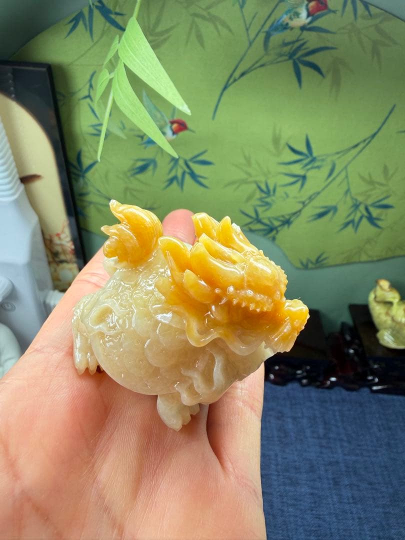 レア❣️天然無処理岫玉精工彫り、大気運⤴️大金運⤴️【吉獸】龍亀様置き物