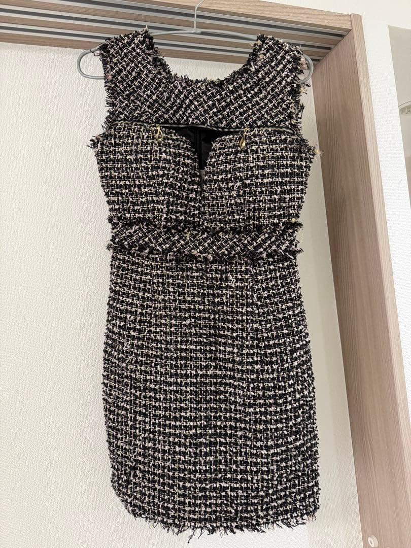 ROBE de FLEURS ツイード フロントジッパーミニドレス Sサイズ