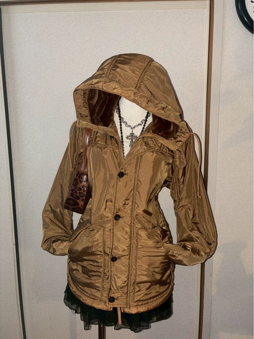 レアカラー　y2k平成ギャル00s光沢ボアシャーリングパーカー　ゴシック