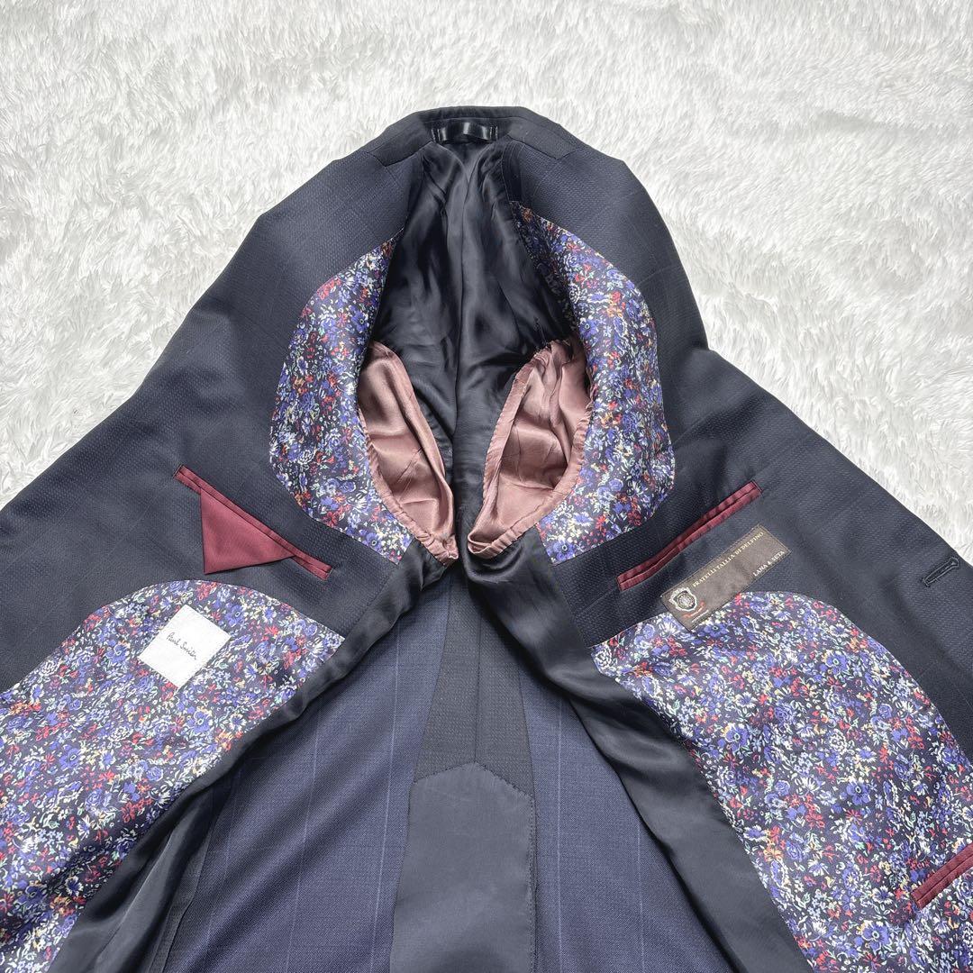 【極美品】ポールスミス 現行 デルフィノ シルク ウール スーツ 上下 紺 花柄