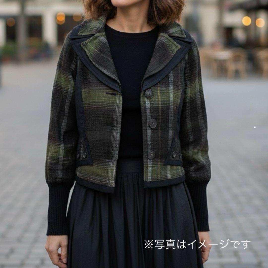 EIKO KONDO ダブルカラー ウール混 変形 ジャケット チェック XL