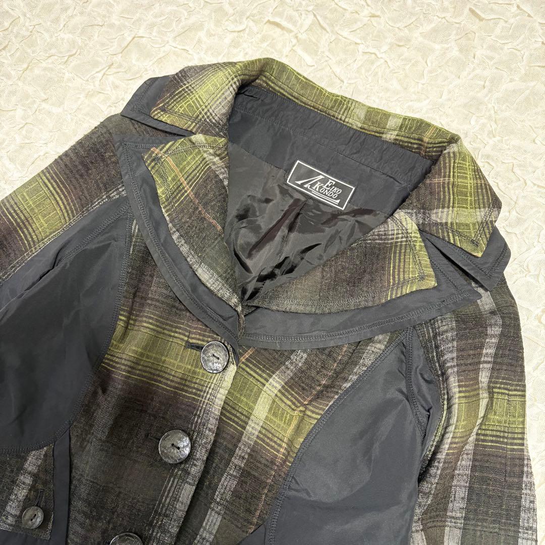 EIKO KONDO ダブルカラー ウール混 変形 ジャケット チェック XL