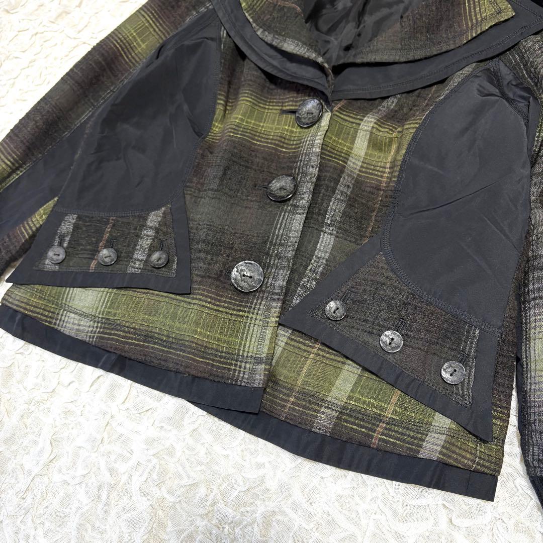 EIKO KONDO ダブルカラー ウール混 変形 ジャケット チェック XL