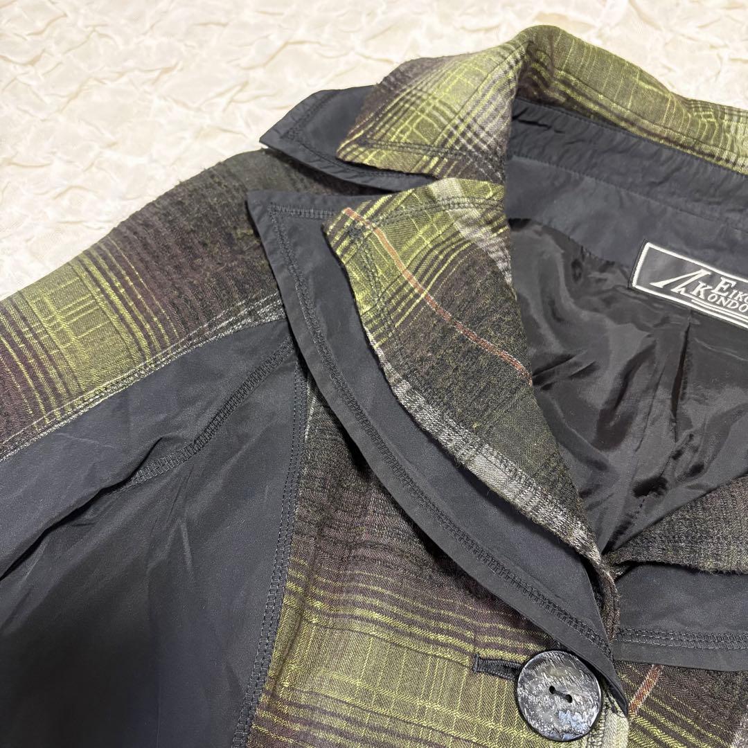 EIKO KONDO ダブルカラー ウール混 変形 ジャケット チェック XL