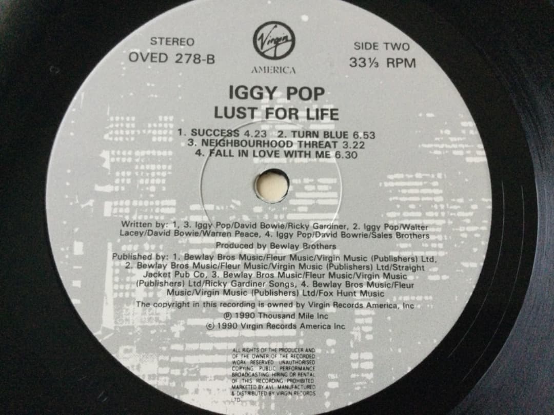 Iggy Pop／Lust For Life 英国盤 virgin 初回マト