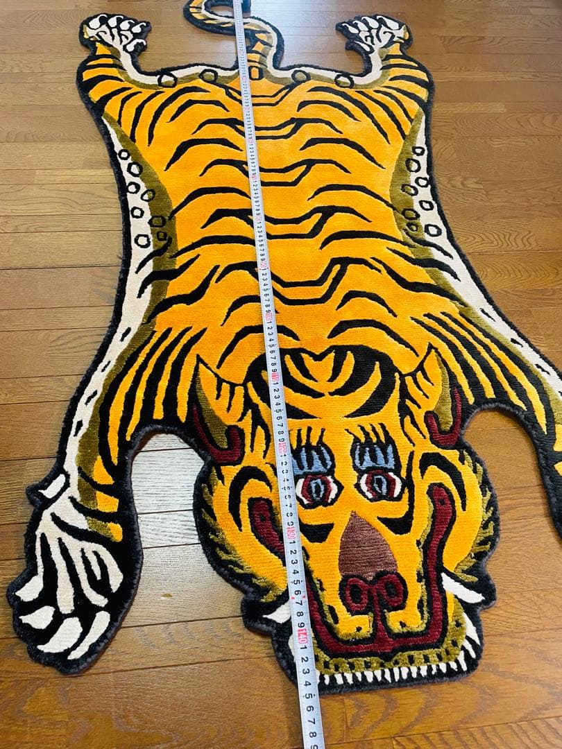 【SALE】高級シルク製 本革 チベタンタイガーラグ L146.5cm 希少