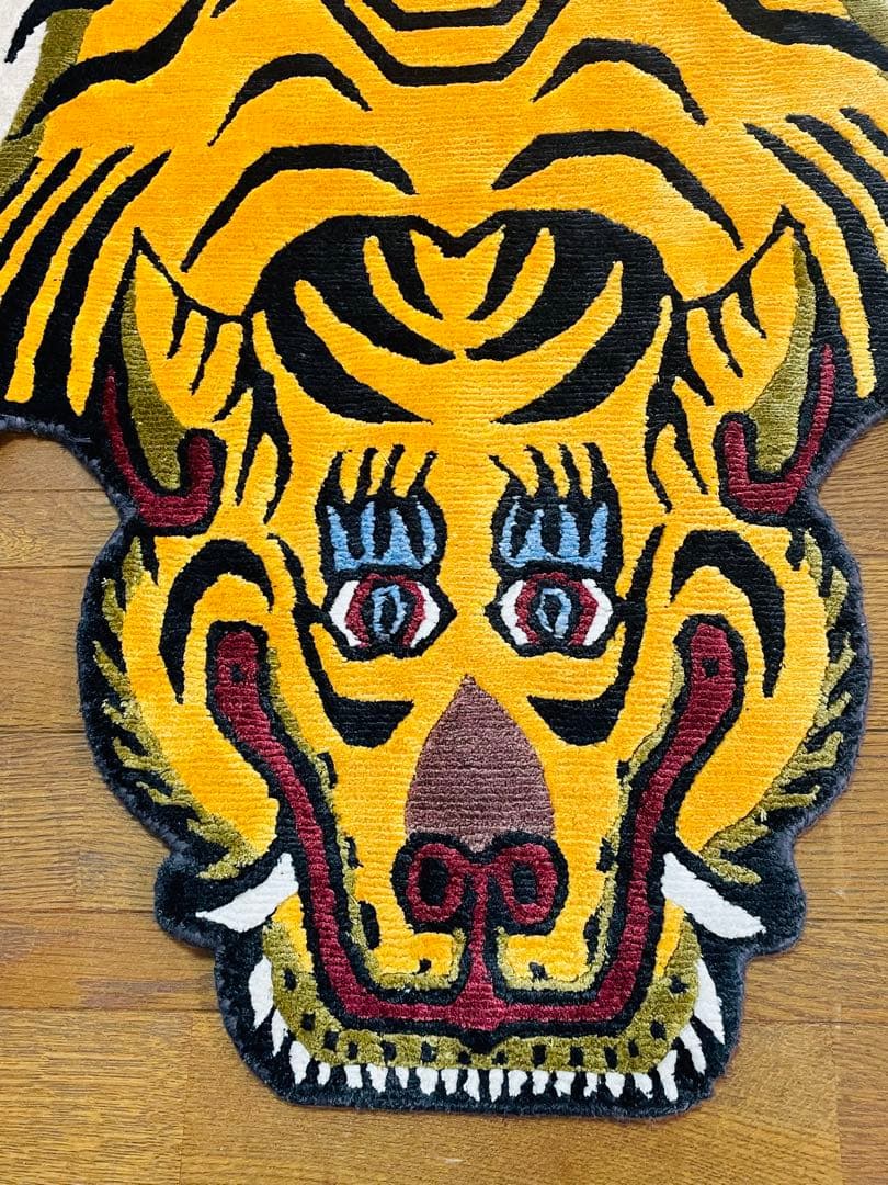 【SALE】高級シルク製 本革 チベタンタイガーラグ L146.5cm 希少