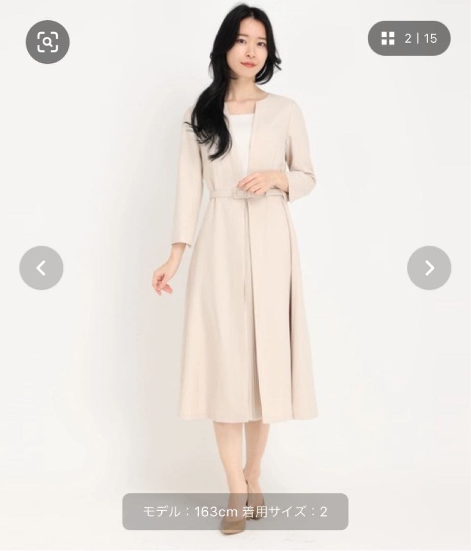 【美品】ストロベリーフィールズ　センタープリーツワンピース　ベージュ　L