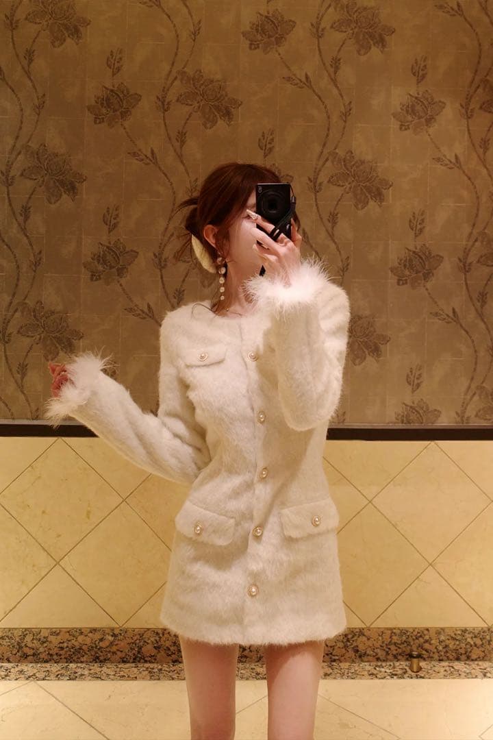 BELEAR MIMI フェザージャケットワンピース　ホワイト