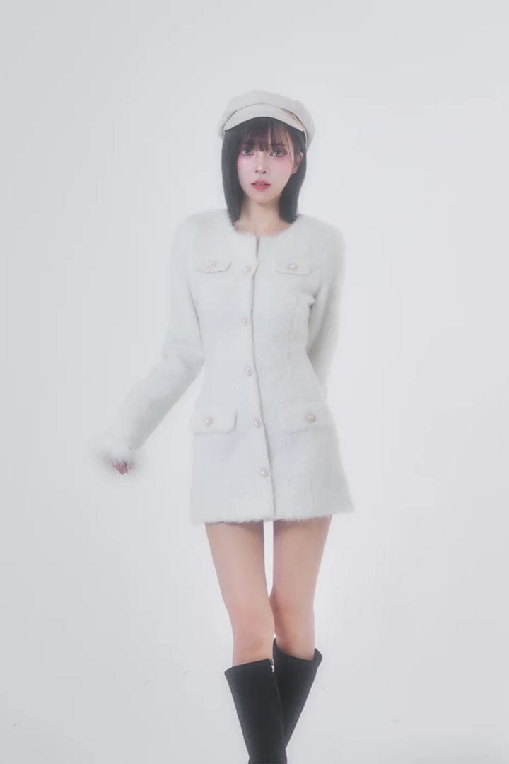 BELEAR MIMI フェザージャケットワンピース　ホワイト