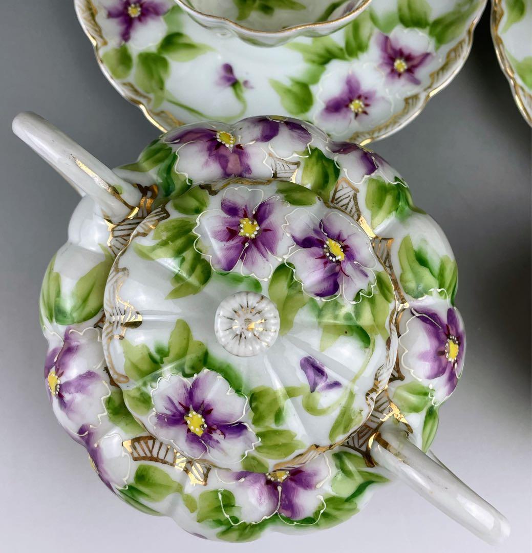 【美品】オールドノリタケ パンジー紋 ティーセット ビオラ 三つ脚 猫足