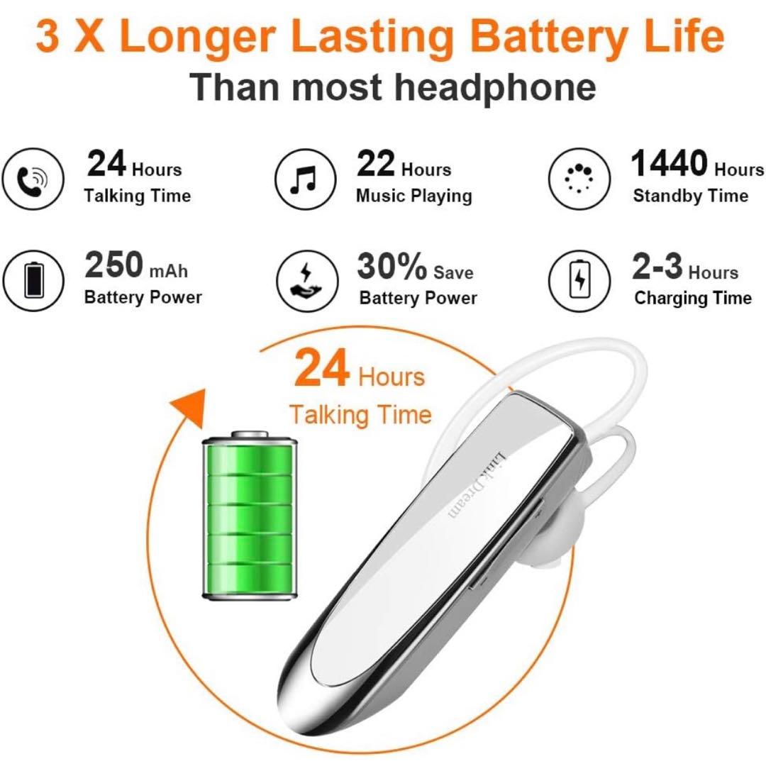 ヘッドセット　Bluetooth ワイヤレス　ハンズフリー通話　ホワイト　片耳