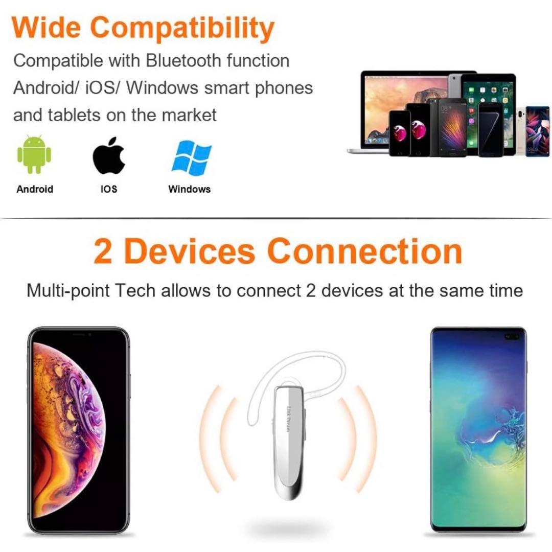 ヘッドセット　Bluetooth ワイヤレス　ハンズフリー通話　ホワイト　片耳