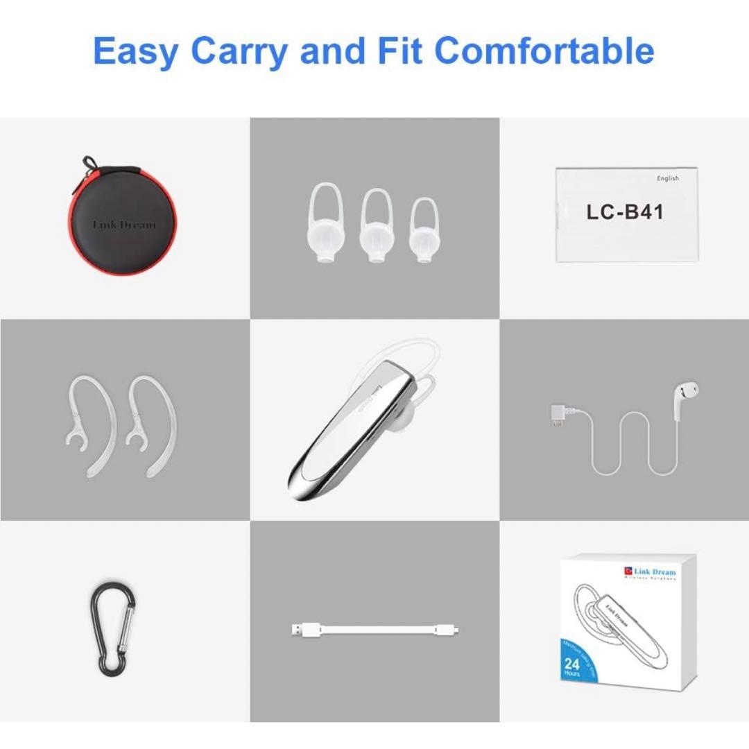 ヘッドセット　Bluetooth ワイヤレス　ハンズフリー通話　ホワイト　片耳