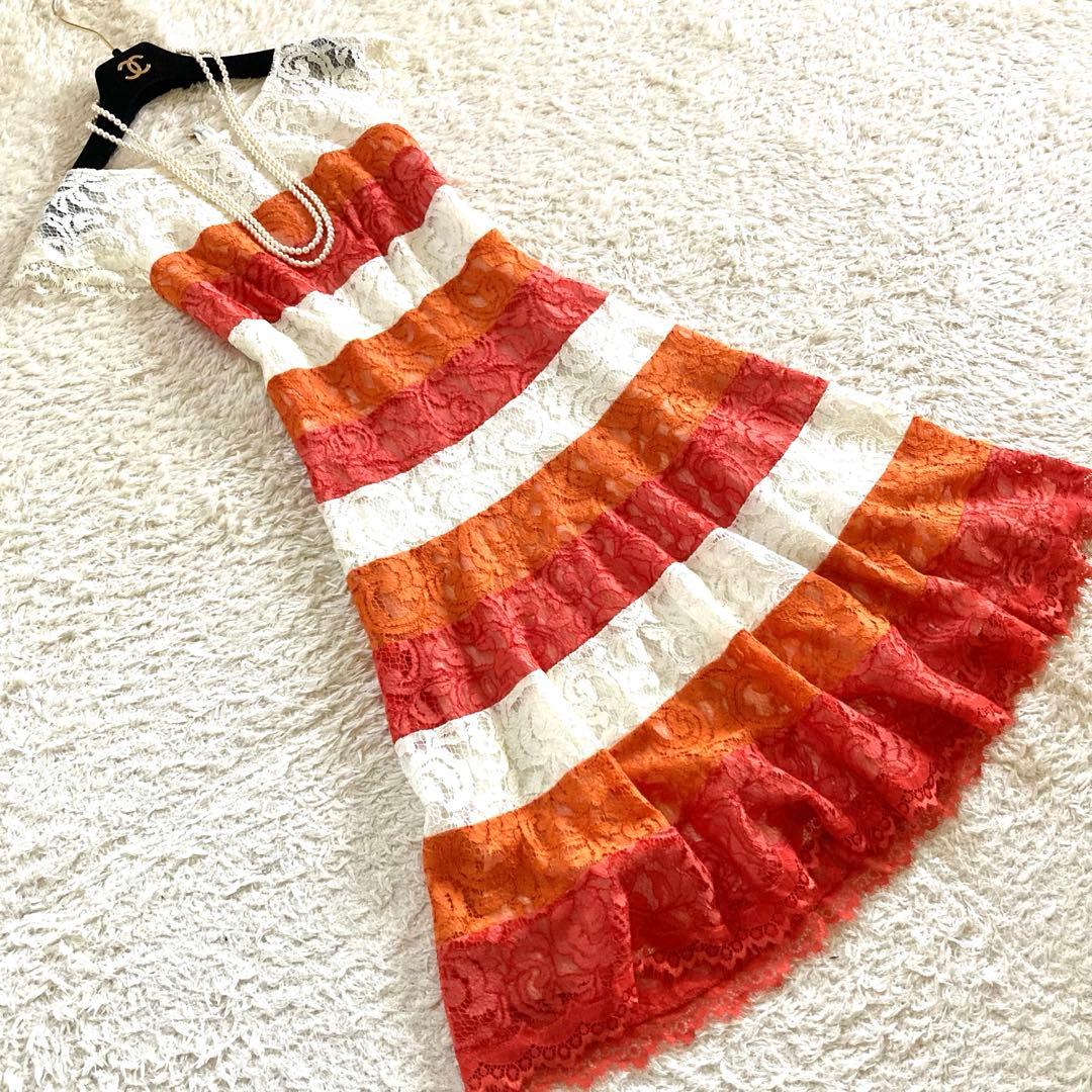 【美品】タダシショージ 総レース フレアドレス ワンピース 花柄レース フラワー