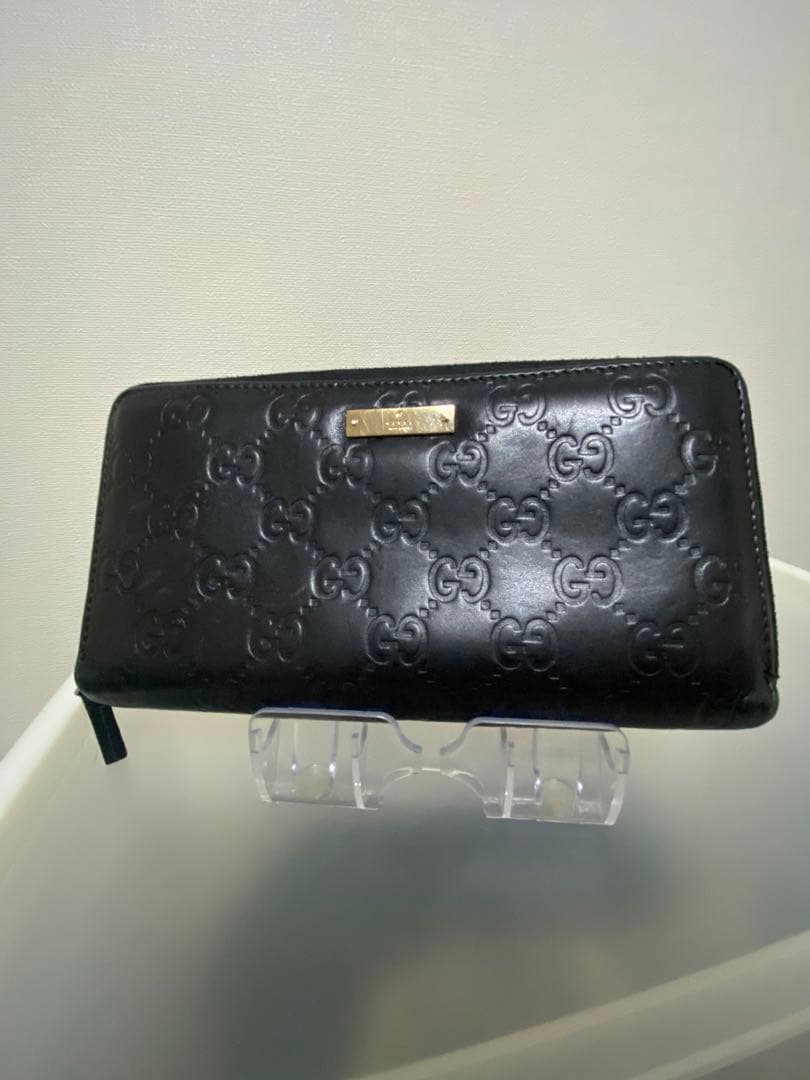 美品GUCCI ブラックレザー長財布 GGパターン　グッチシマ