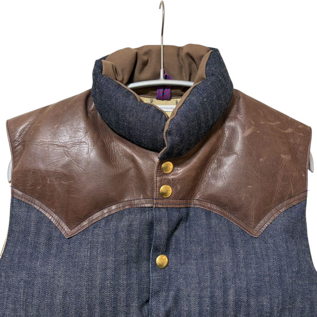 N-533 ウエアハウス　ロッキーマウンテン　デニムダウンベスト　ヘリンボーン