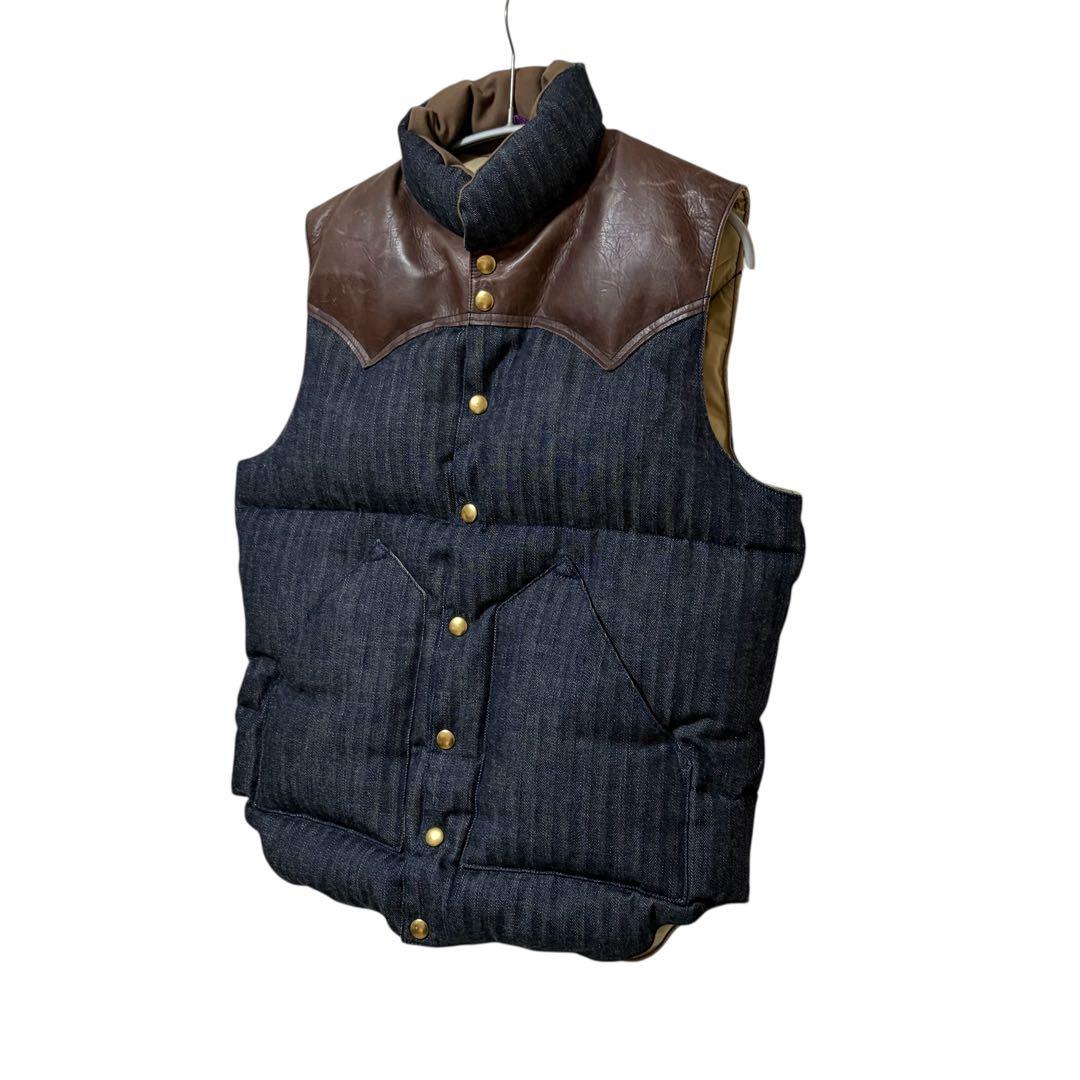 N-533 ウエアハウス　ロッキーマウンテン　デニムダウンベスト　ヘリンボーン