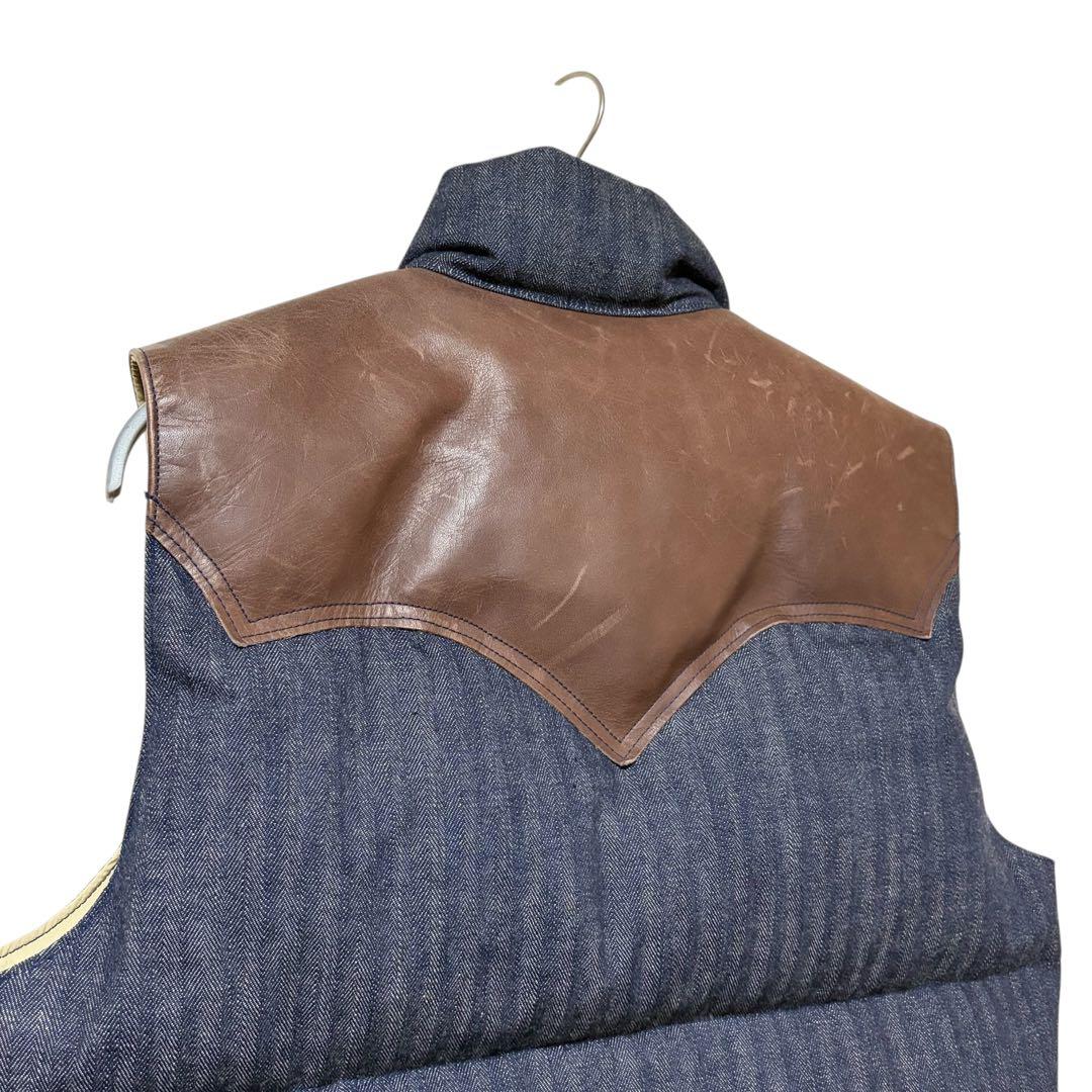 N-533 ウエアハウス　ロッキーマウンテン　デニムダウンベスト　ヘリンボーン