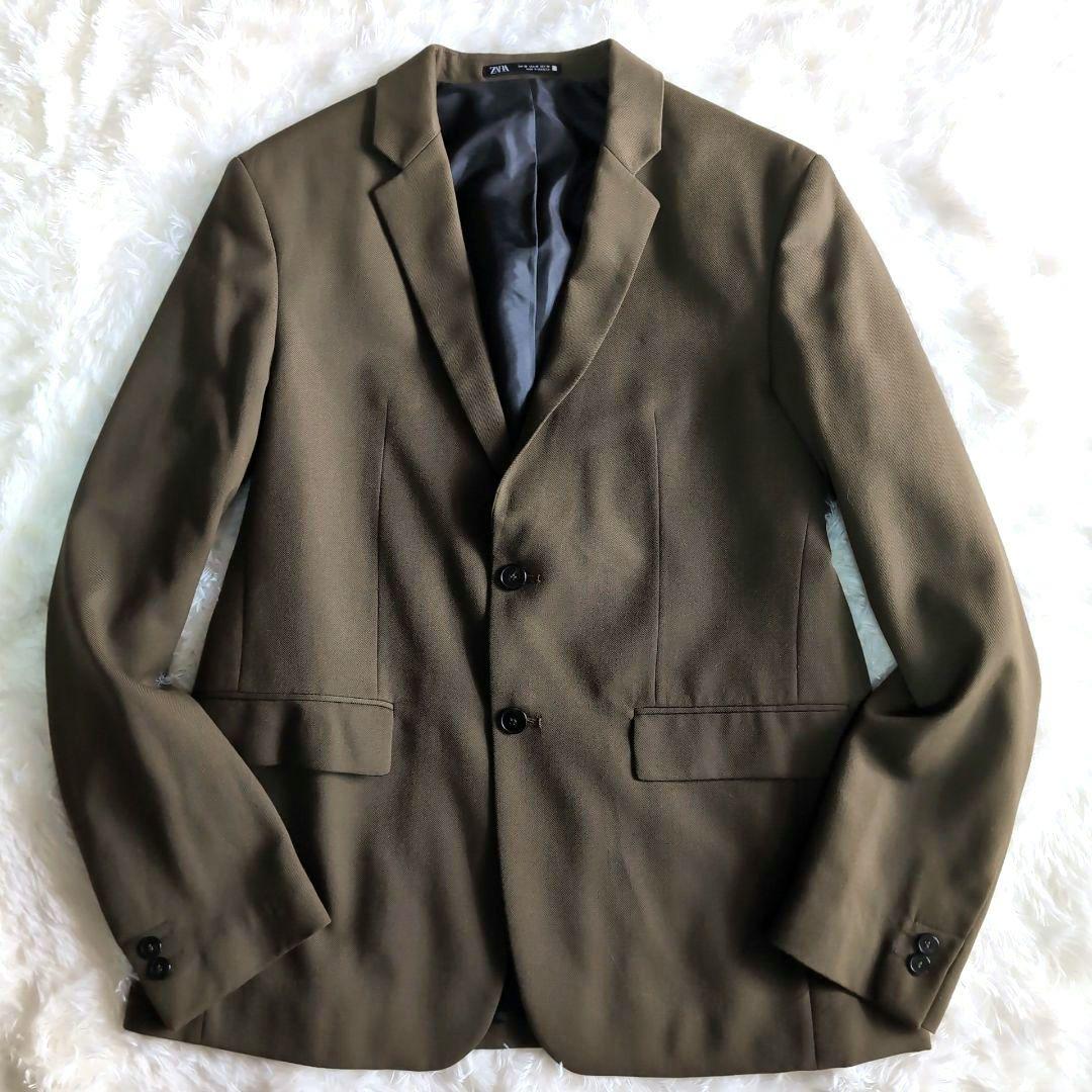 美品 ZARA シングル2B スーツ セットアップ L～XL W82cm カーキ