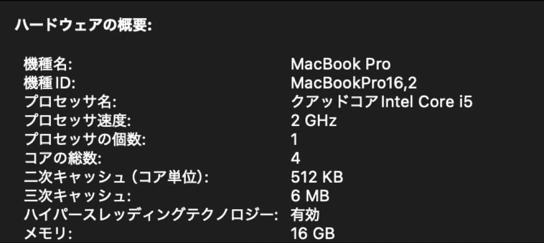 MacBook本体 MacBook Pro 2020 Intel Core i5 16GB