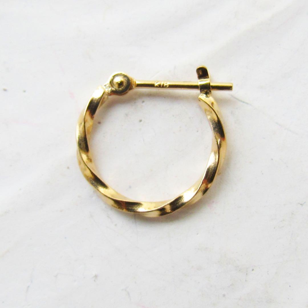 K18 ピアス フープ 18K フープピアス 刻印 ツイスト 片耳 S