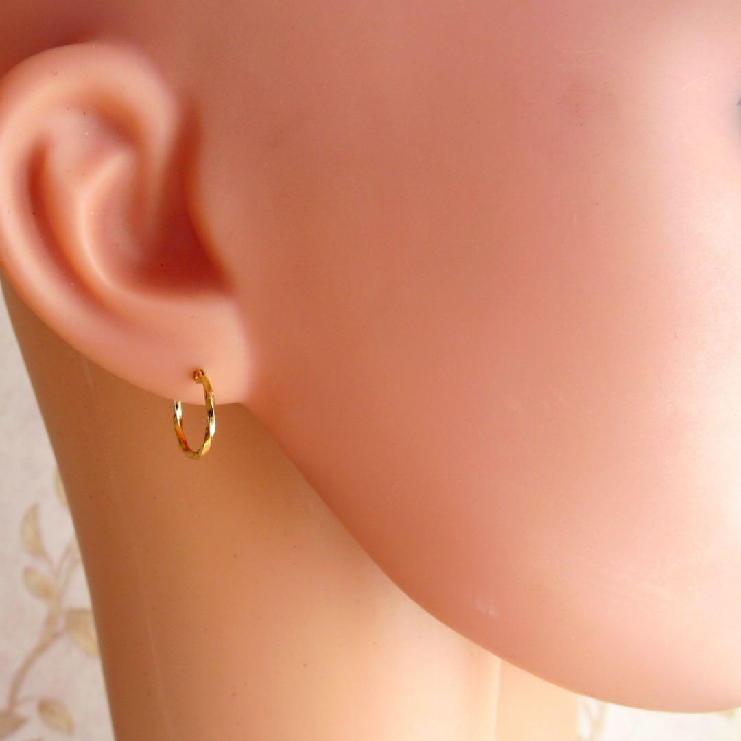 K18 ピアス フープ 18K フープピアス 刻印 ツイスト 片耳 S