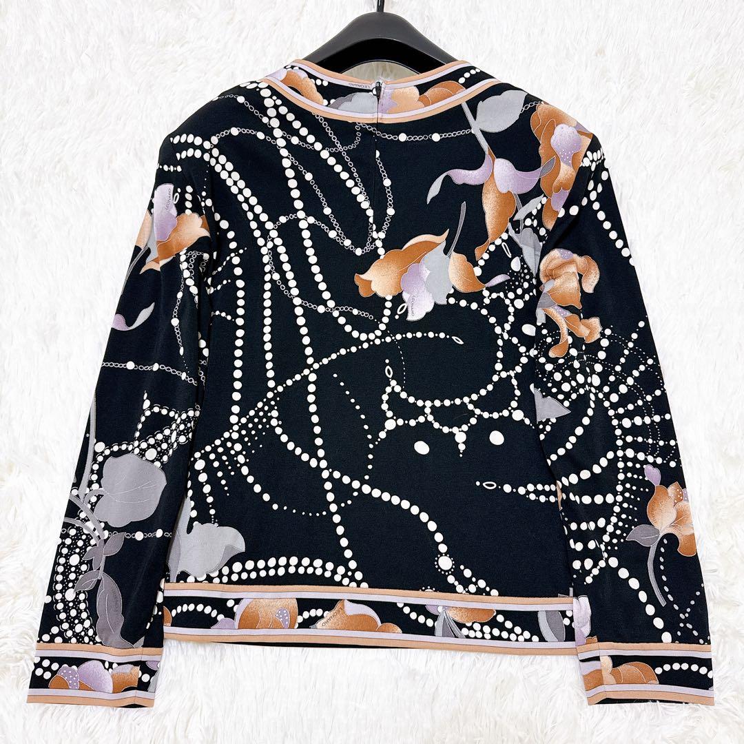 [美品] レオナール　高級✨カンカン　カットソー　花柄　チェーン　ブラック　40