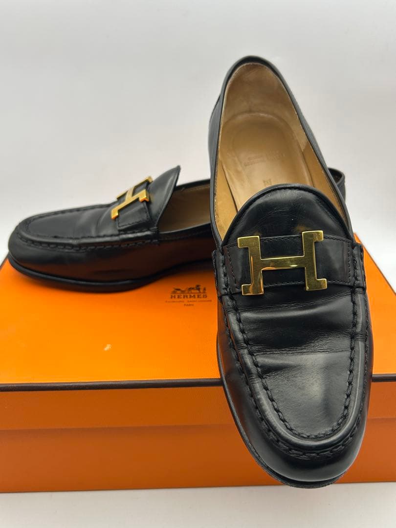 最終値下げ エルメス コンスタンス ローファー 靴 ブラック ゴールド金具