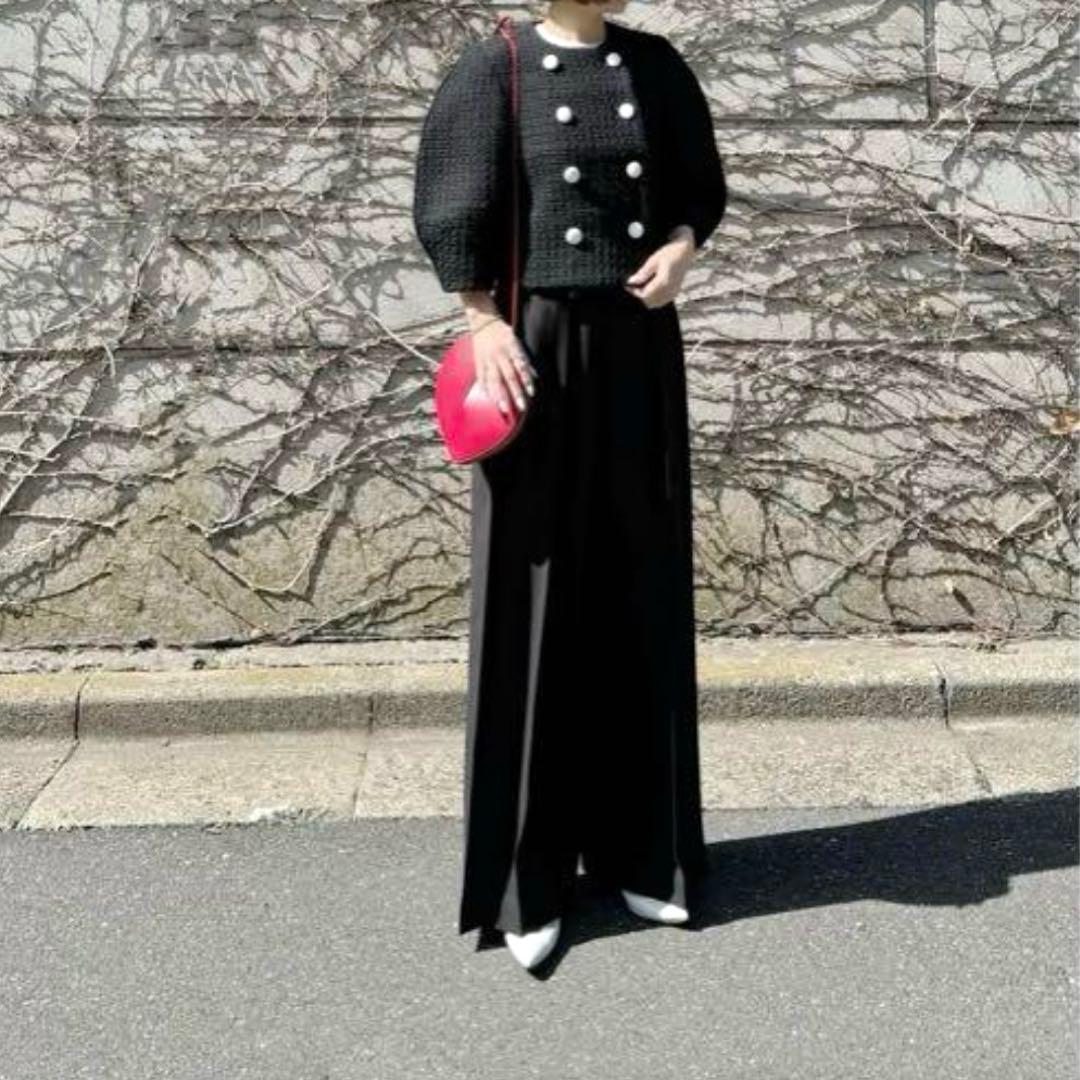 cygne シーニュ　レザーボタンツイードジャケット　Lydie+ ブラック