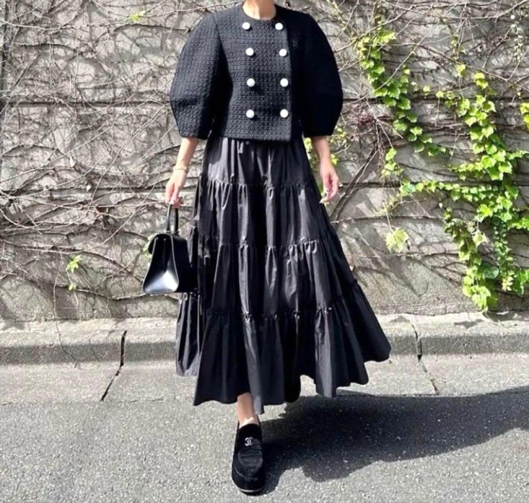 cygne シーニュ　レザーボタンツイードジャケット　Lydie+ ブラック