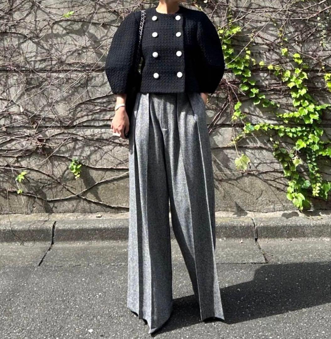 cygne シーニュ　レザーボタンツイードジャケット　Lydie+ ブラック